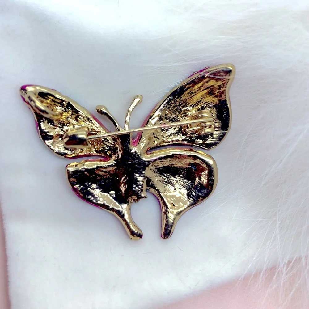 Pink Butterfly Rhinestone Brooch - Picture 2 of 3